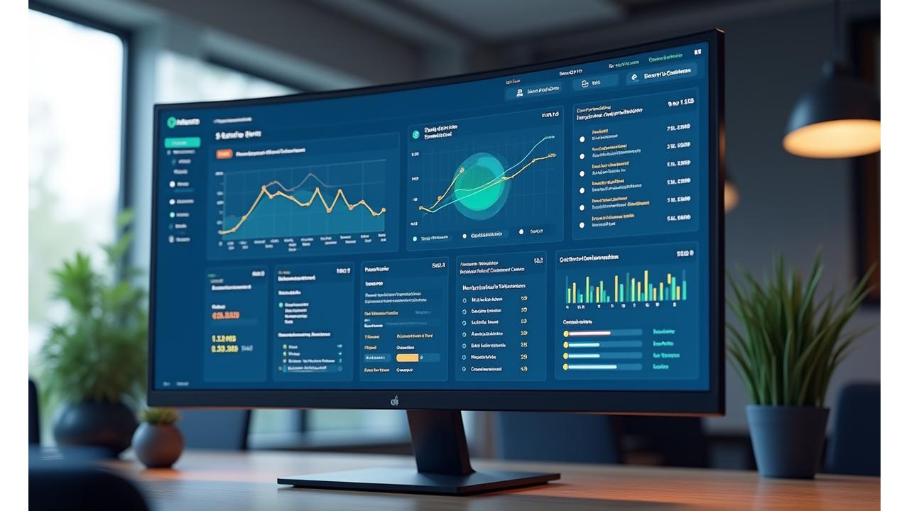 Compliance programmatūras vadības panelis ar datu vizualizācijām un risku rādītājiem.