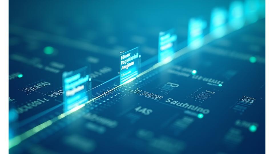 Regulatīvo izmaiņu laika josla ar būtiskiem datumiem un ietekmes analīzes vizualizācijām.