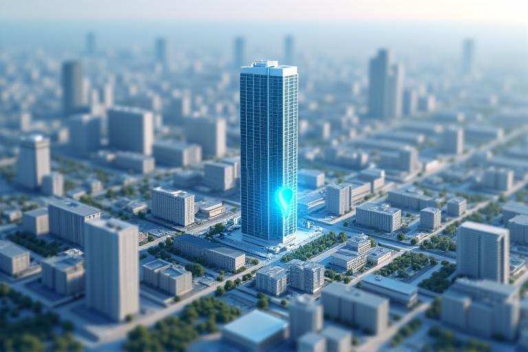 Krustceles Digitāls birojs Rīgā, Dzirnavu ielā, ainava no putna lidojuma ar iezīmētu atrašanās vietu